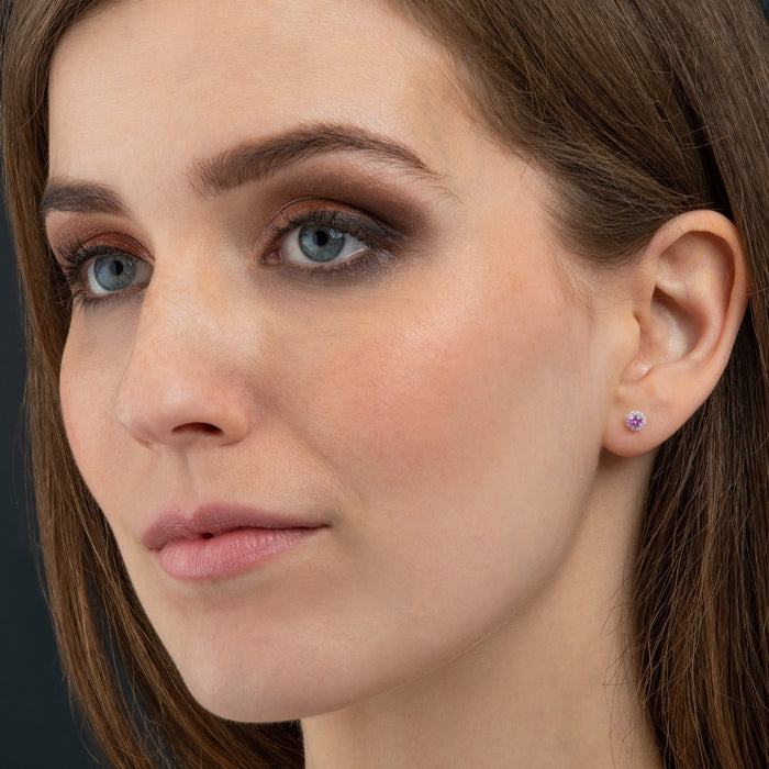 0.40 ct Pink Sapphire Stud Earrings with Diamond 9K White Gold