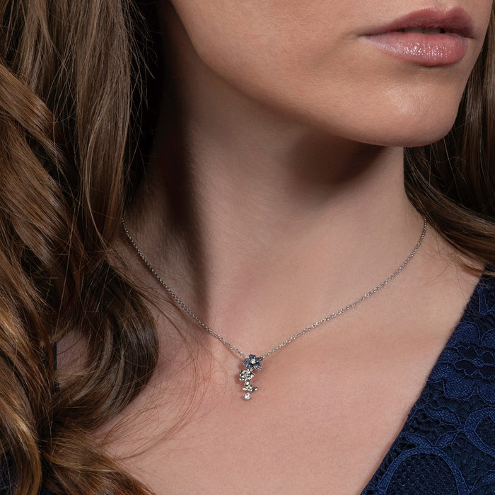 Sterling Silver Dainty Blue Flower Pendant Necklace
