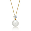 Single Freshwater Pearl Necklace with Cubic Zirconia 9K Yellow Gold