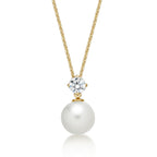 Single Freshwater Pearl Necklace with Cubic Zirconia 9K Yellow Gold
