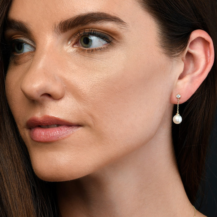 Dangling Freshwater Pearl Earrings with Cubic Zirconia