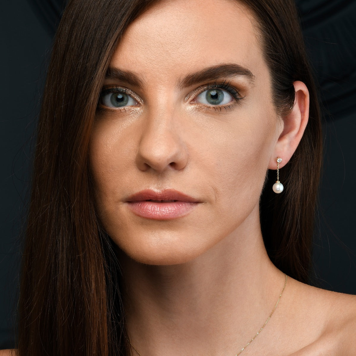 Dangling Freshwater Pearl Earrings with Cubic Zircona