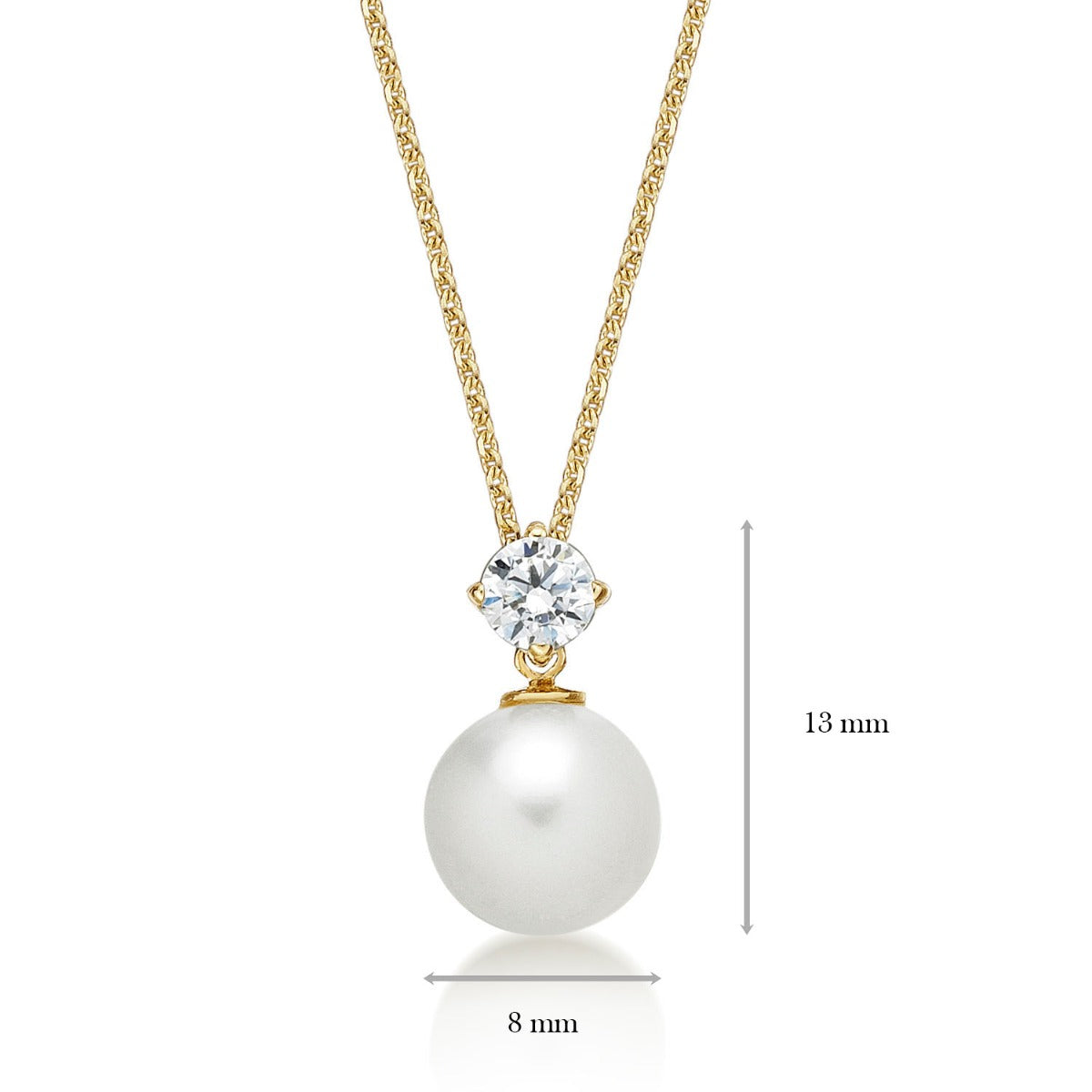 Single Freshwater Pearl Necklace with Cubic Zirconia 9K Yellow Gold
