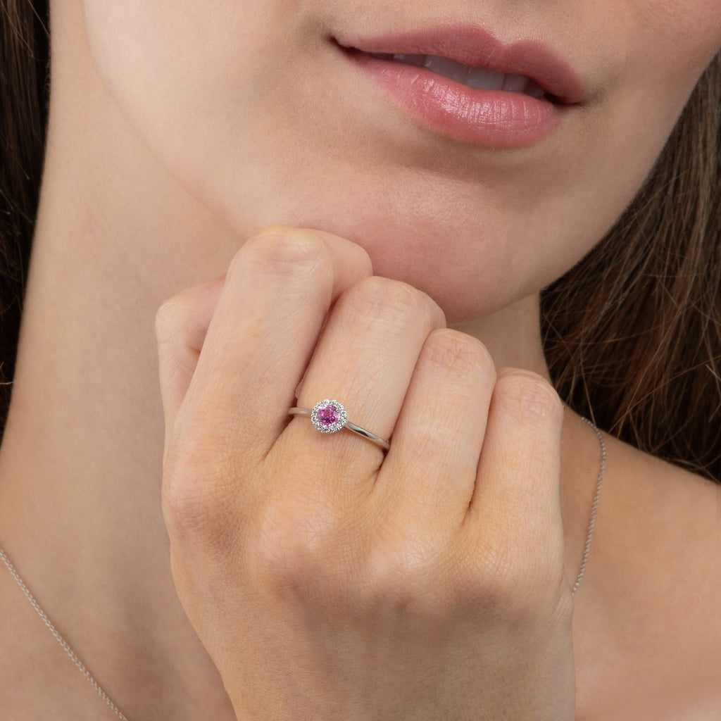 Pink Sapphire Ring 0.42ct Pink Sapphire & 0.09ct Diamonds 9K White Gold