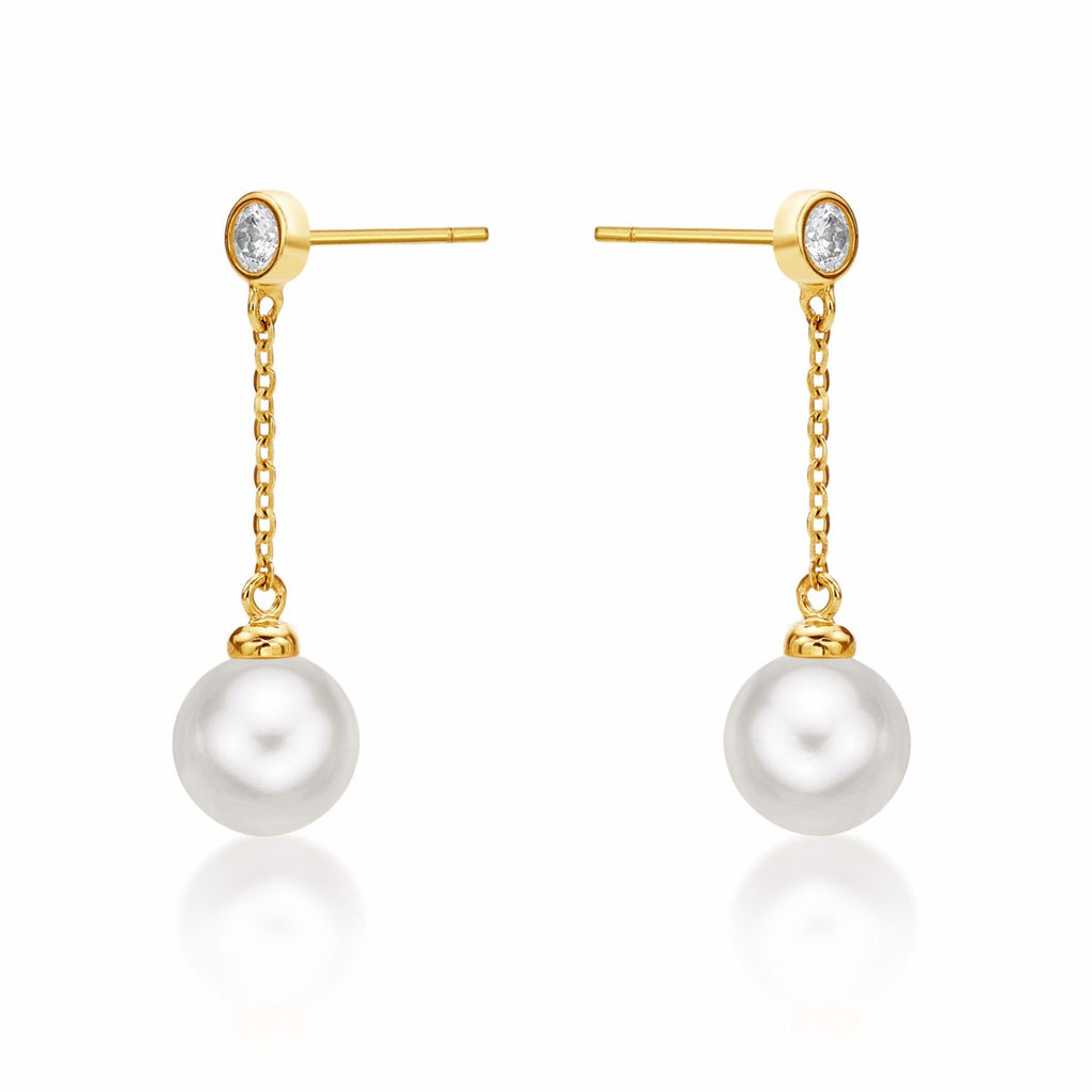 Dangling Freshwater Pearl Earrings with Cubic Zirconia