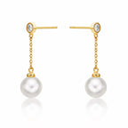 Dangling Freshwater Pearl Earrings with Cubic Zirconia