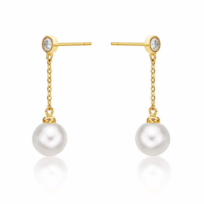 Dangling Freshwater Pearl Earrings with Cubic Zirconia