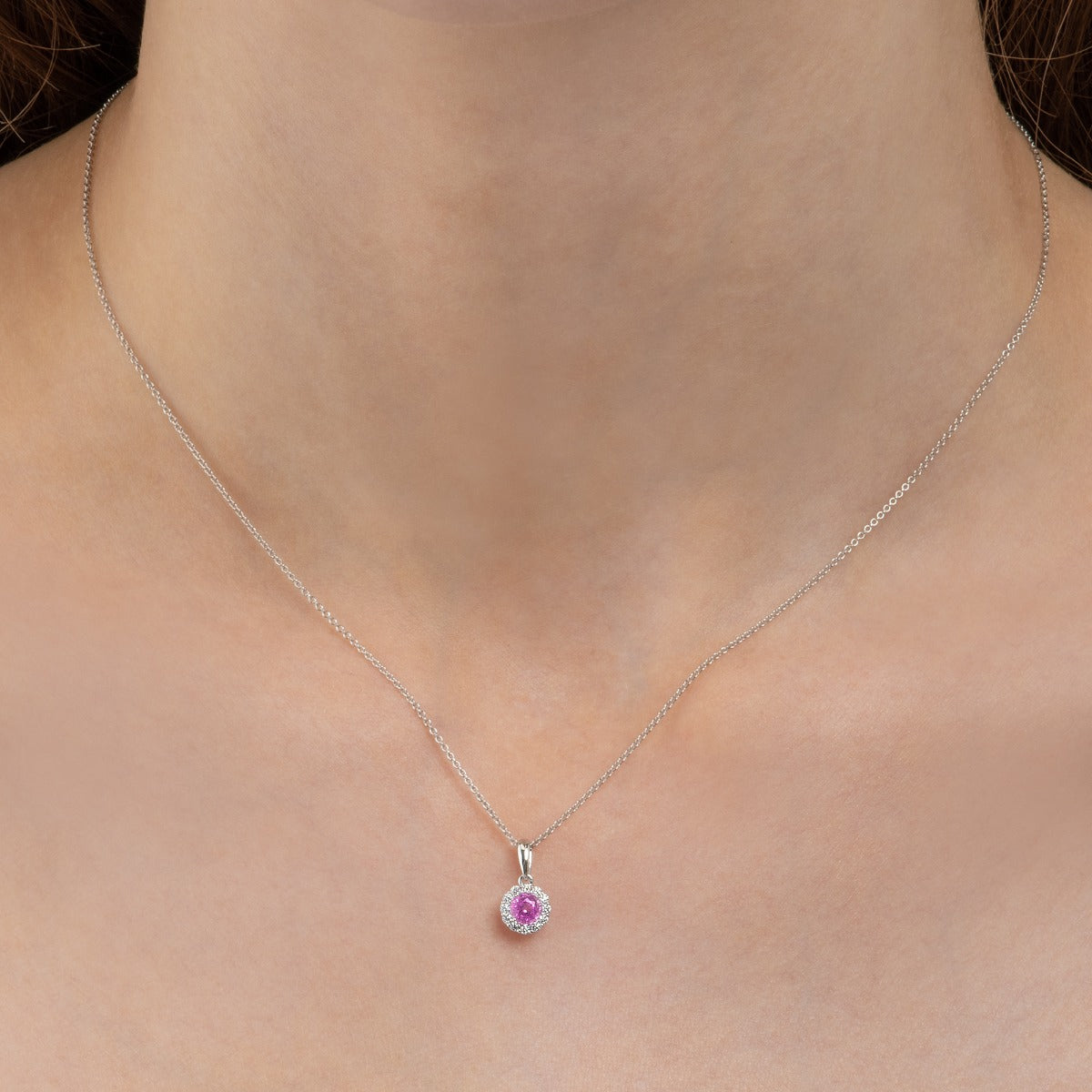 pink sapphire pendant necklace in 9K white gold