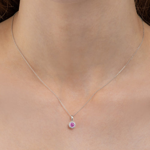 pink sapphire pendant necklace in 9K white gold