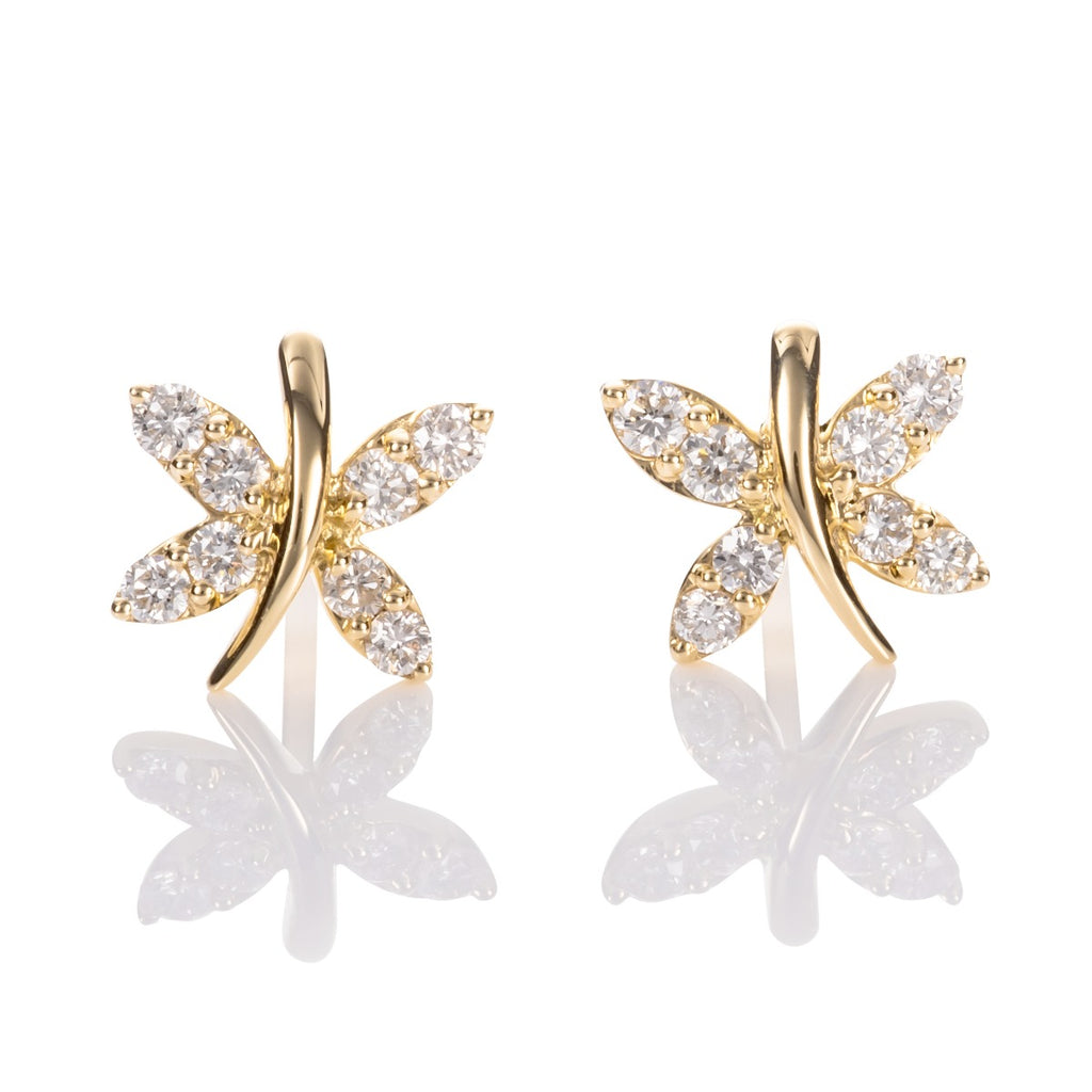 Butterfly Diamond Earrings 0.45ct Diamond Studs 18K Yellow Gold