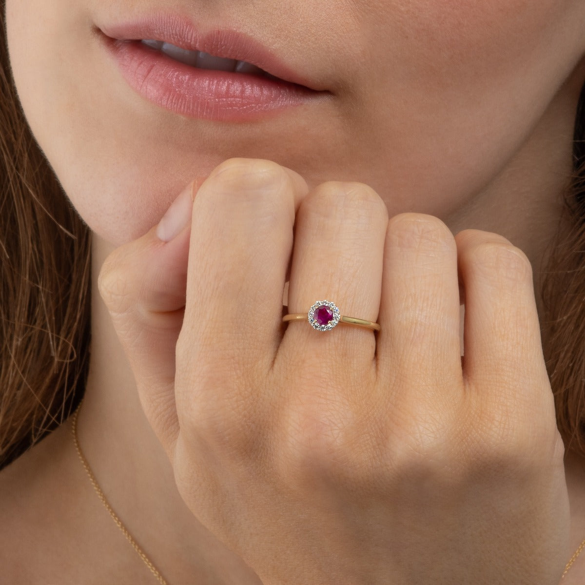 Ruby Ring 0.35ct Round Ruby & 0.09ct Diamonds 9K Yellow Gold