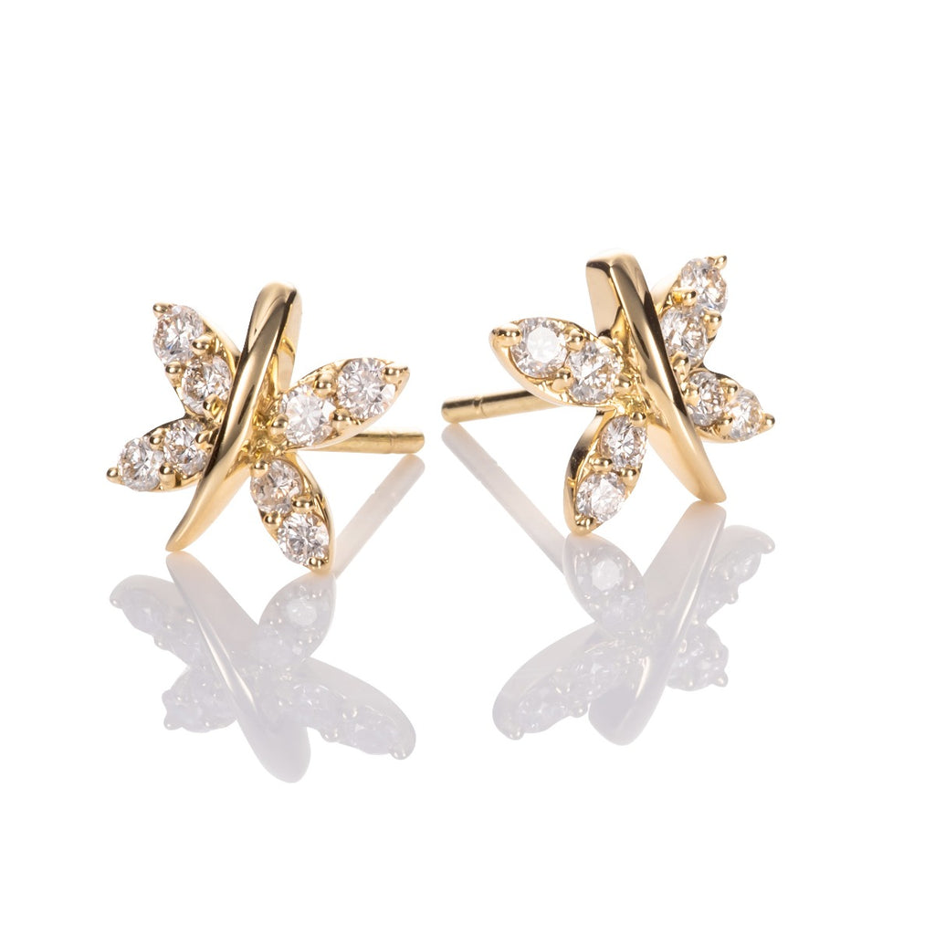Butterfly Diamond Earrings 0.45ct Diamond Studs 18K Yellow Gold