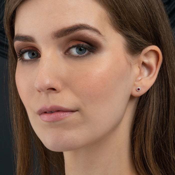 0.35ct Ruby Stud Earrings with Diamond 9K Yellow Gold