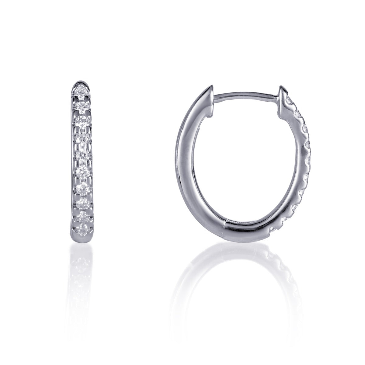 Oval diamond huggie hoop earrings