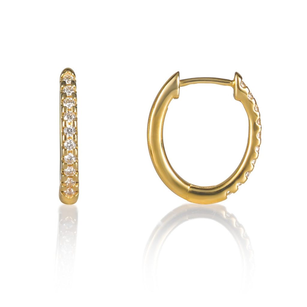Oval Diamond Hoop Earrings 0.20ct Diamond Hoops 9K Yellow Gold