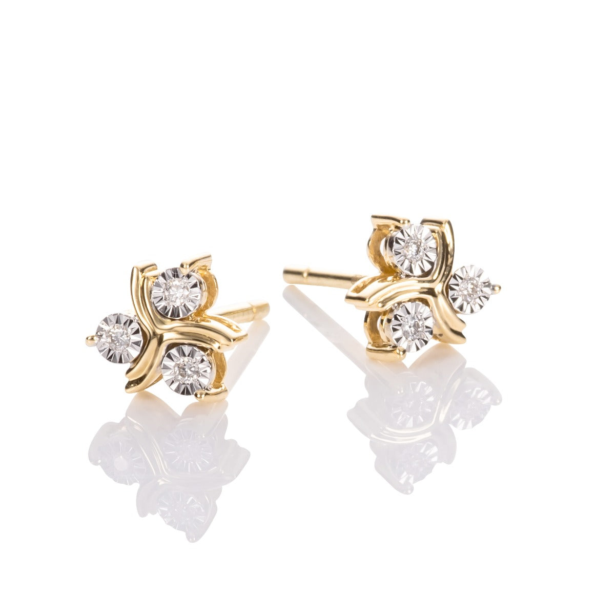 Triskele Diamond Stud Earrings 0.05ct Studs 9K Yellow Gold