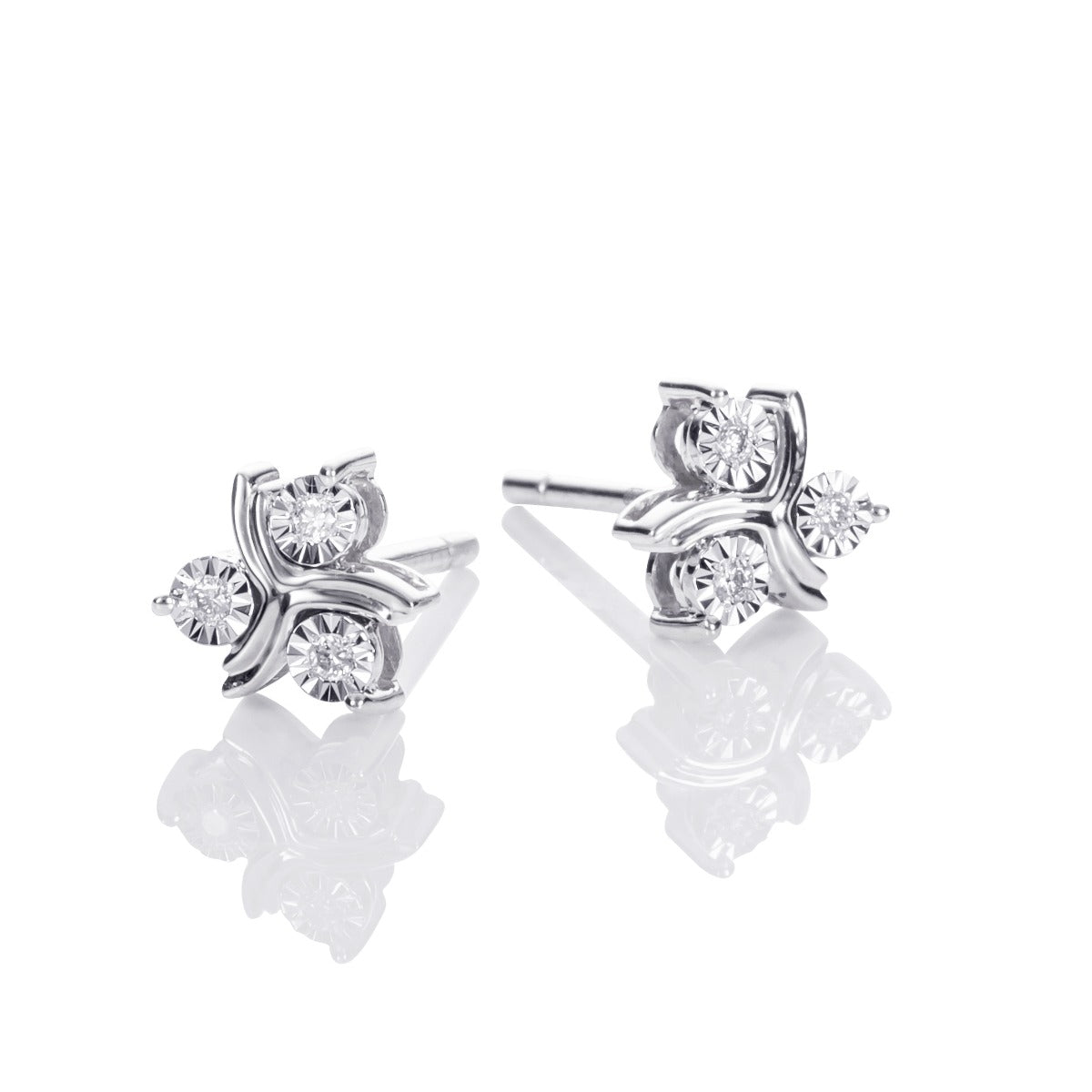 triskele diamond stud earrings in 9K white gold