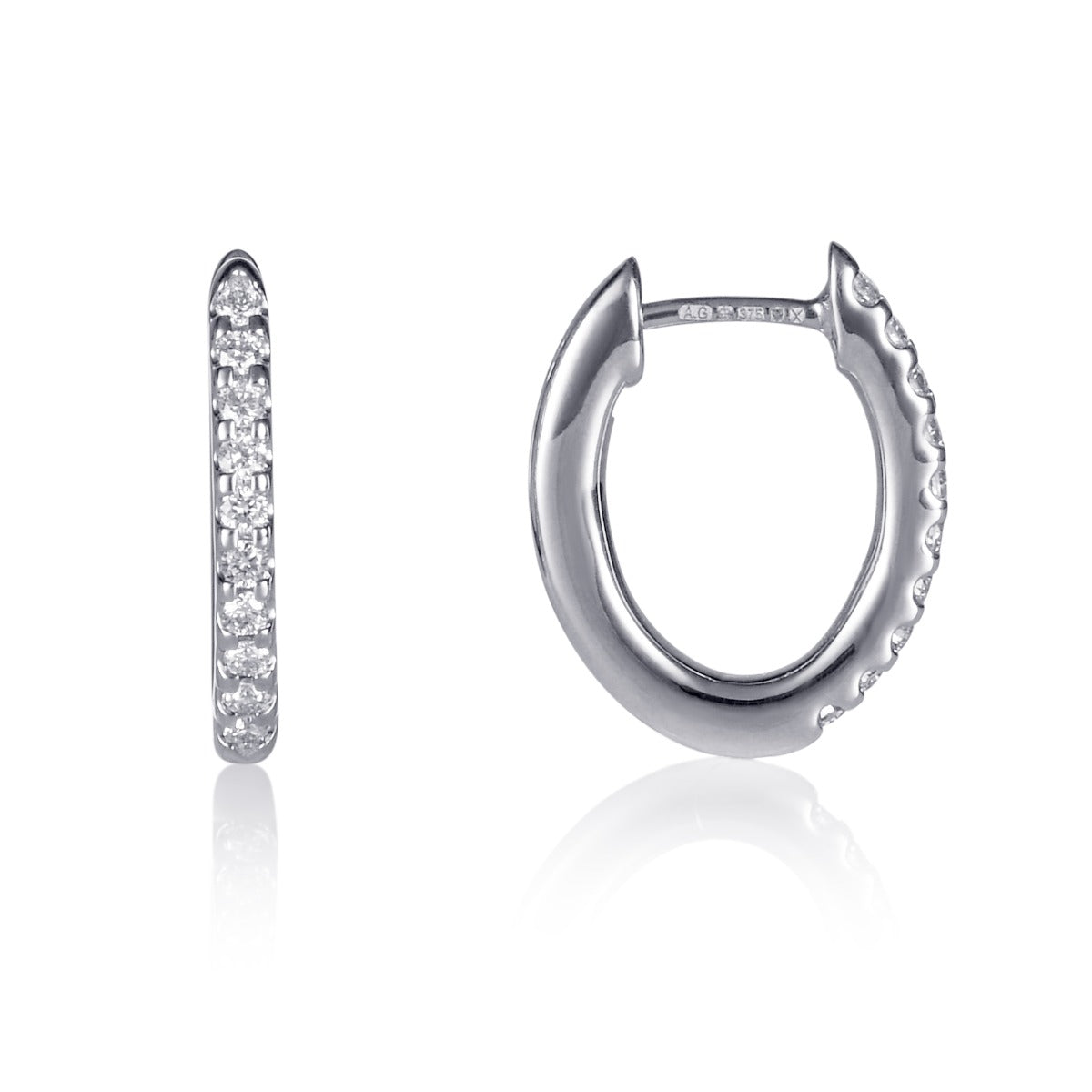 Oval Diamond Hoop Earrings 0.30ct Diamond Hoops 9K White Gold