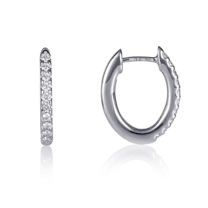 Oval Diamond Hoop Earrings 0.30ct Diamond Hoops 9K White Gold