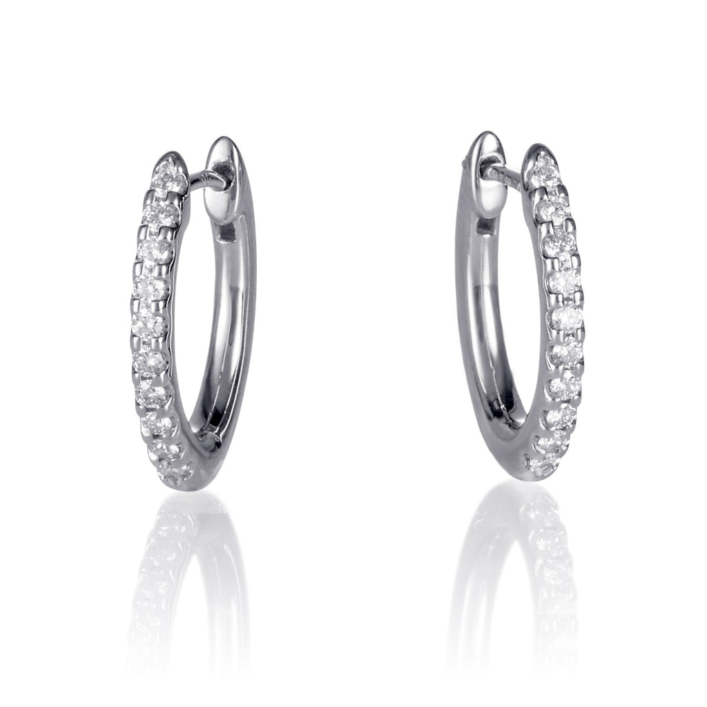 dainty solid white gold diamond hoop earrings
