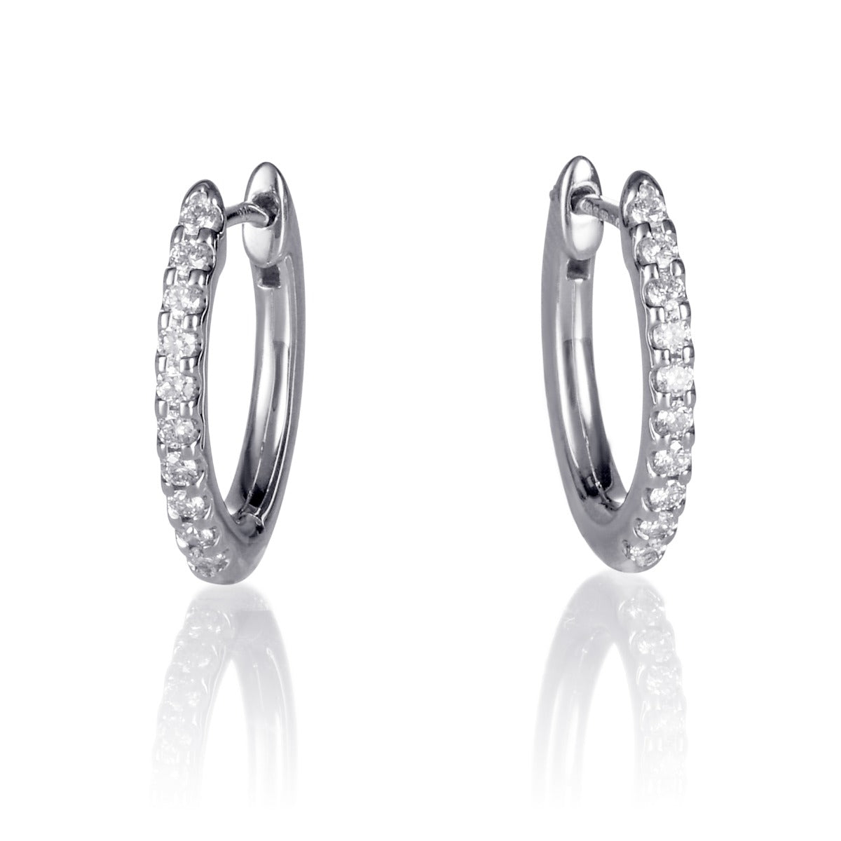 dainty solid white gold diamond hoop earrings