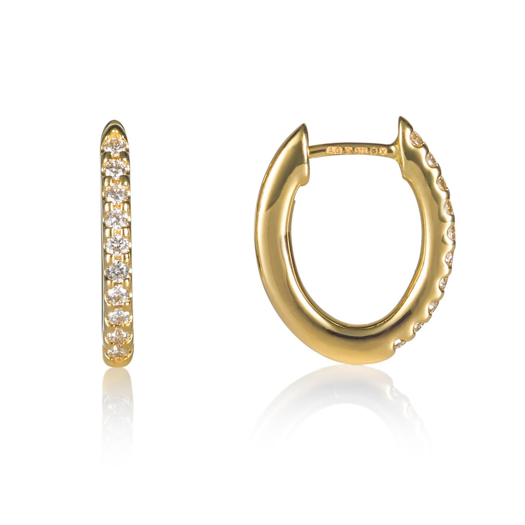 Oval Diamond Hoop Earrings 0.30ct Diamond Hoops 9K Yellow Gold