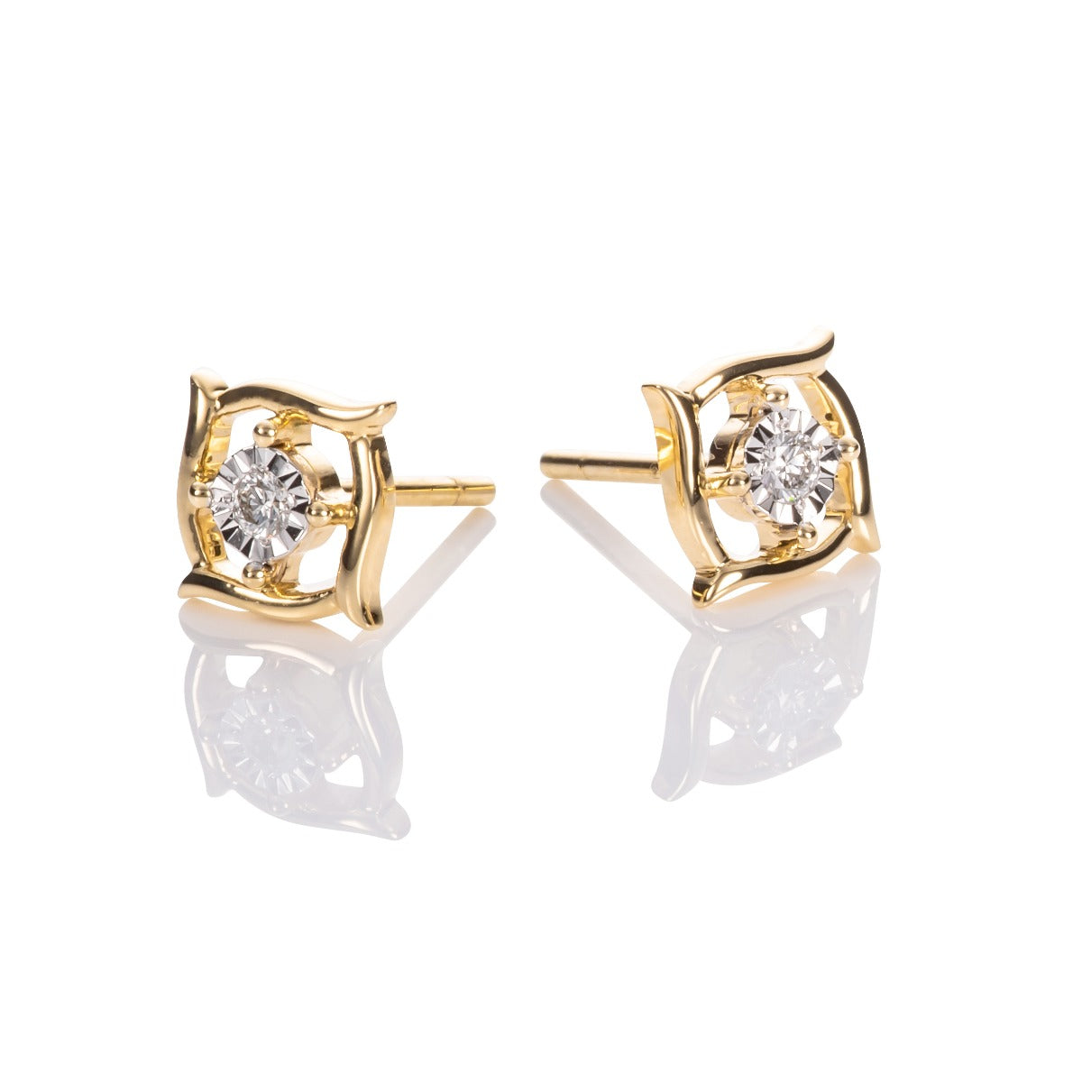 Square Diamond Stud Earrings 0.07ct Diamond Studs 18K Yellow Gold