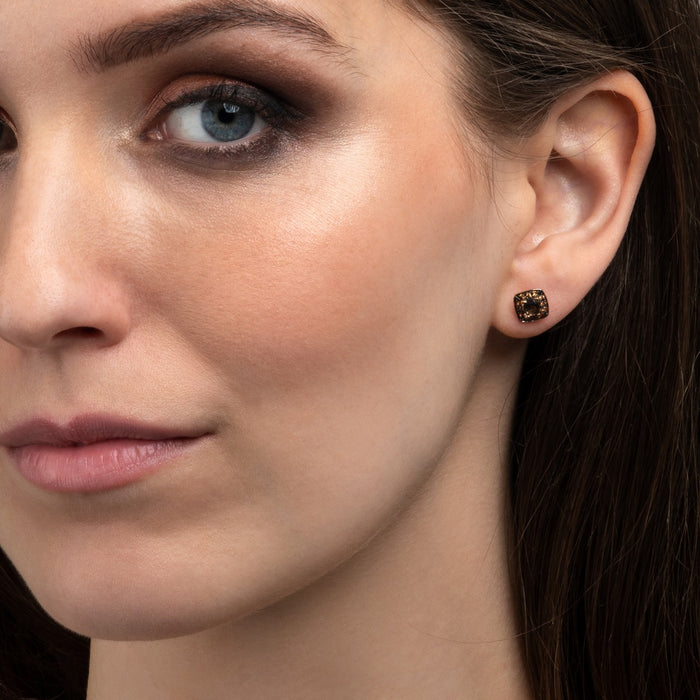 Smoky Quartz and Orange Sapphire Stud Earrings in 18K Rose Gold