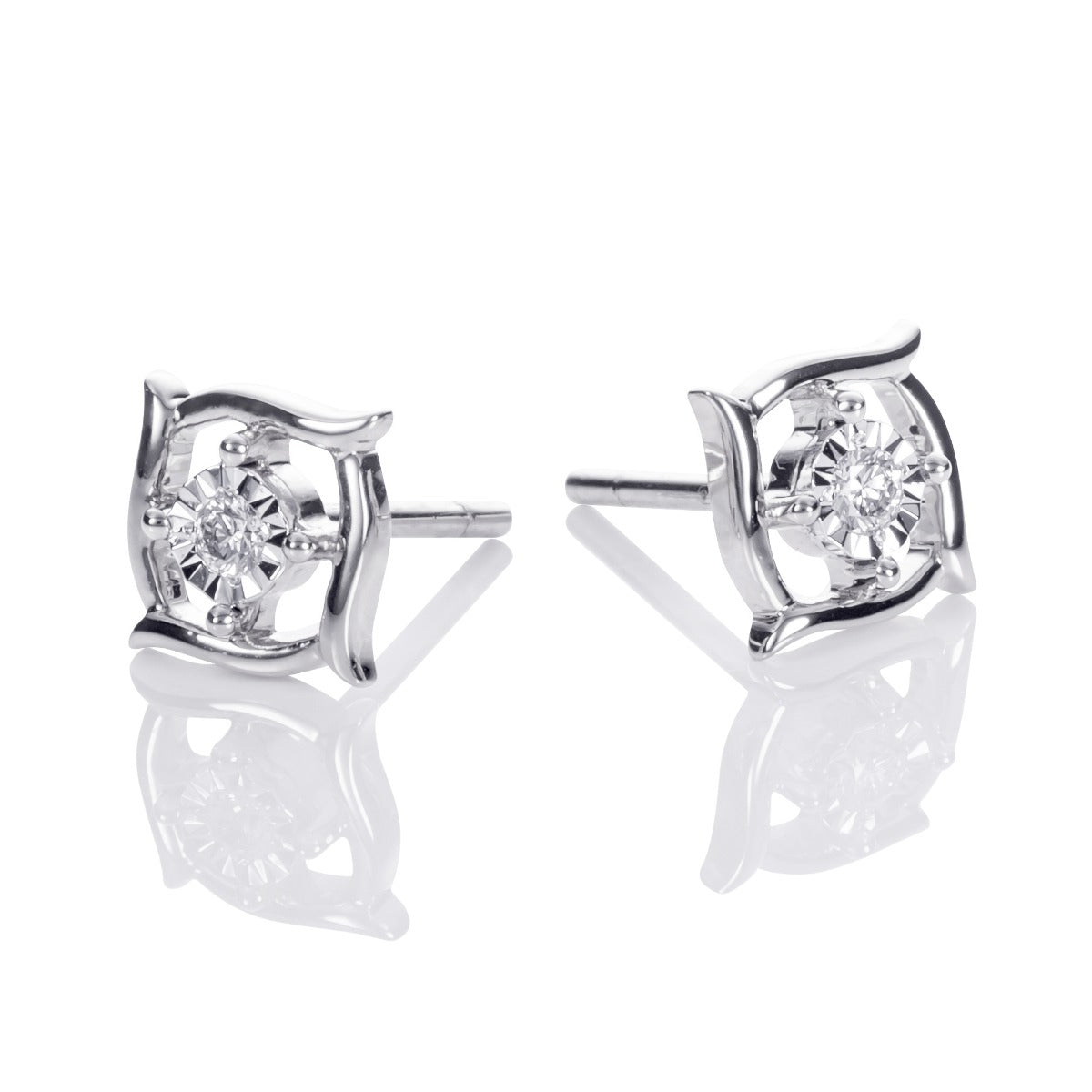 Square Diamond Stud Earrings 0.07ct Diamond Studs 18K White Gold