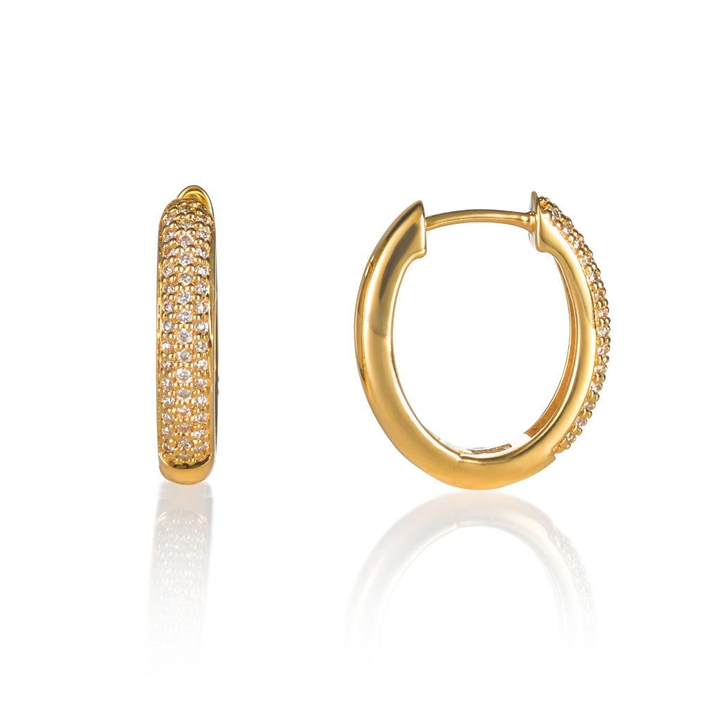 Diamond Hoop Earrings 0.25ct Oval  Pave Diamond Hoops 18K Yellow Gold