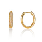 Diamond Hoop Earrings 0.25ct Oval  Pave Diamond Hoops 18K Yellow Gold