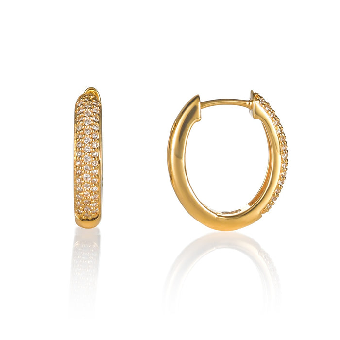 Diamond Hoop Earrings 0.25ct Oval  Pave Diamond Hoops 9K Yellow Gold