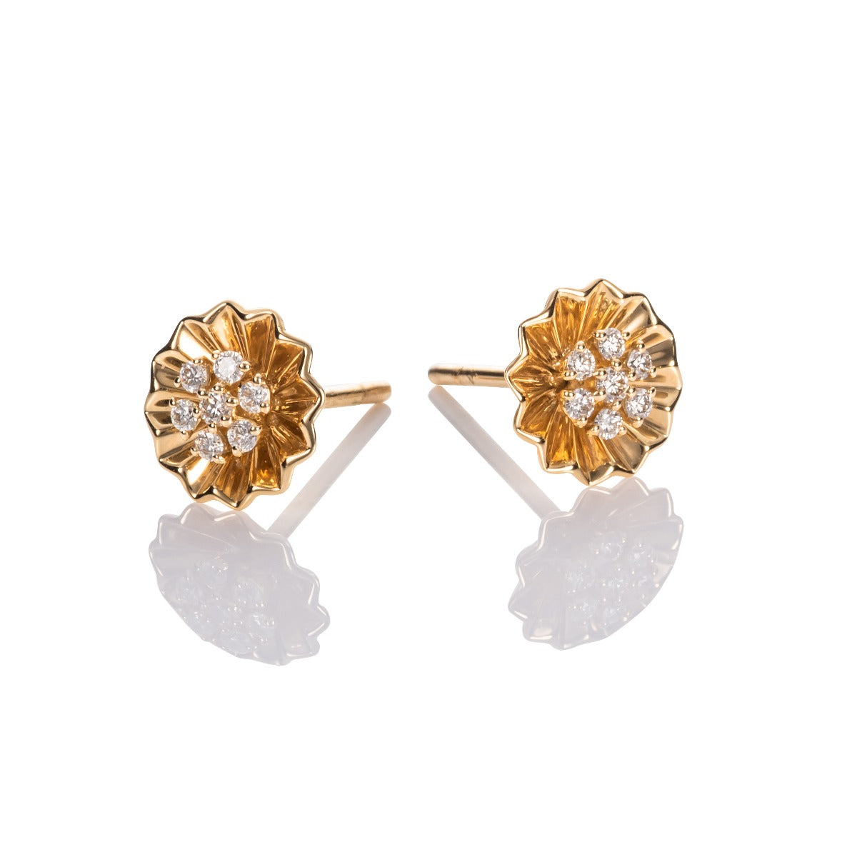 Blooming Flower Diamond Earrings 0.14ct Diamond Studs 18K Yellow Gold
