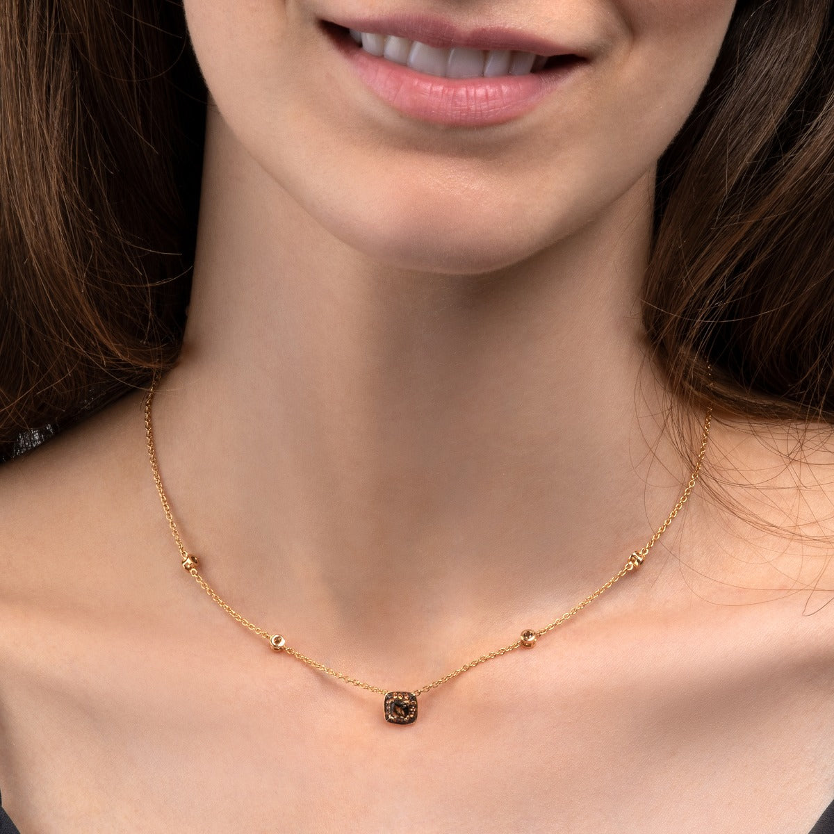 Smoky Quartz and Orange Sapphire Necklace in 18K Rose Gold