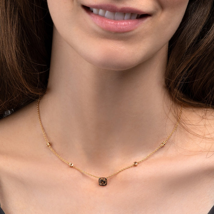Smoky Quartz and Orange Sapphire Necklace in 18K Rose Gold