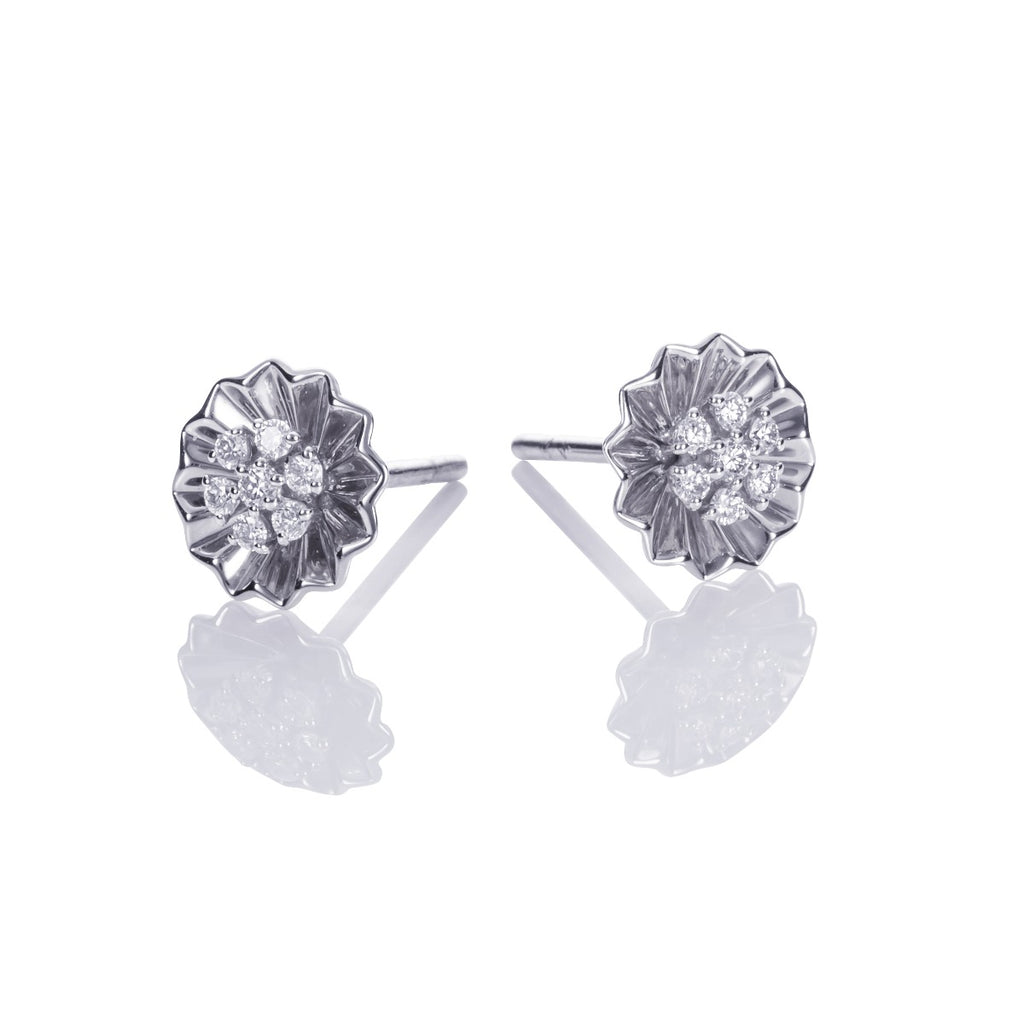 lotus flower diamond earrings in 18ct white gold