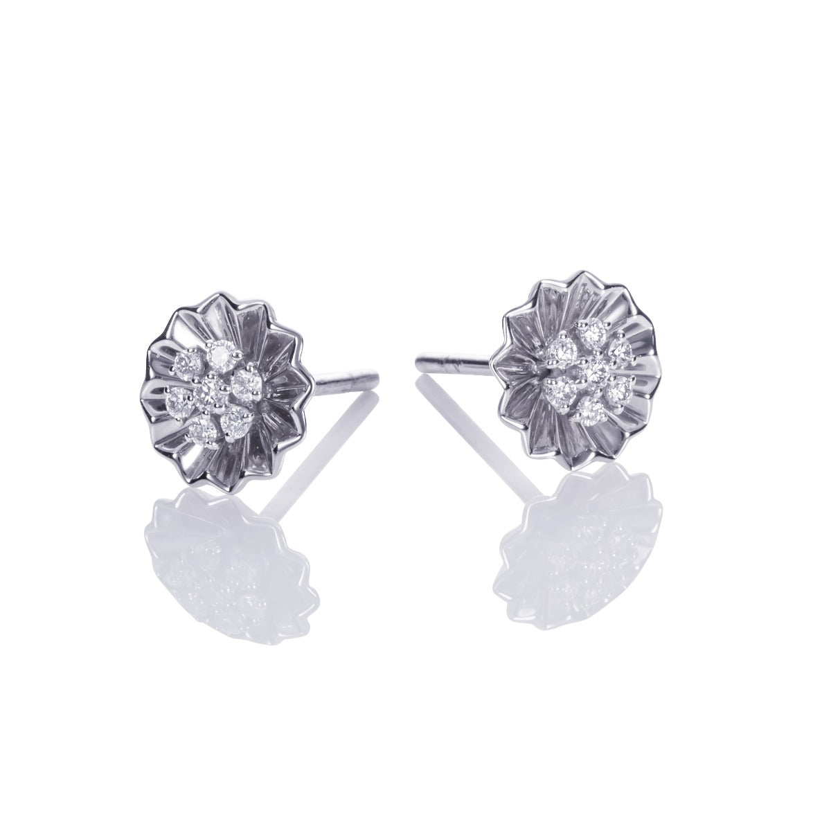 lotus flower diamond earrings in 18ct white gold