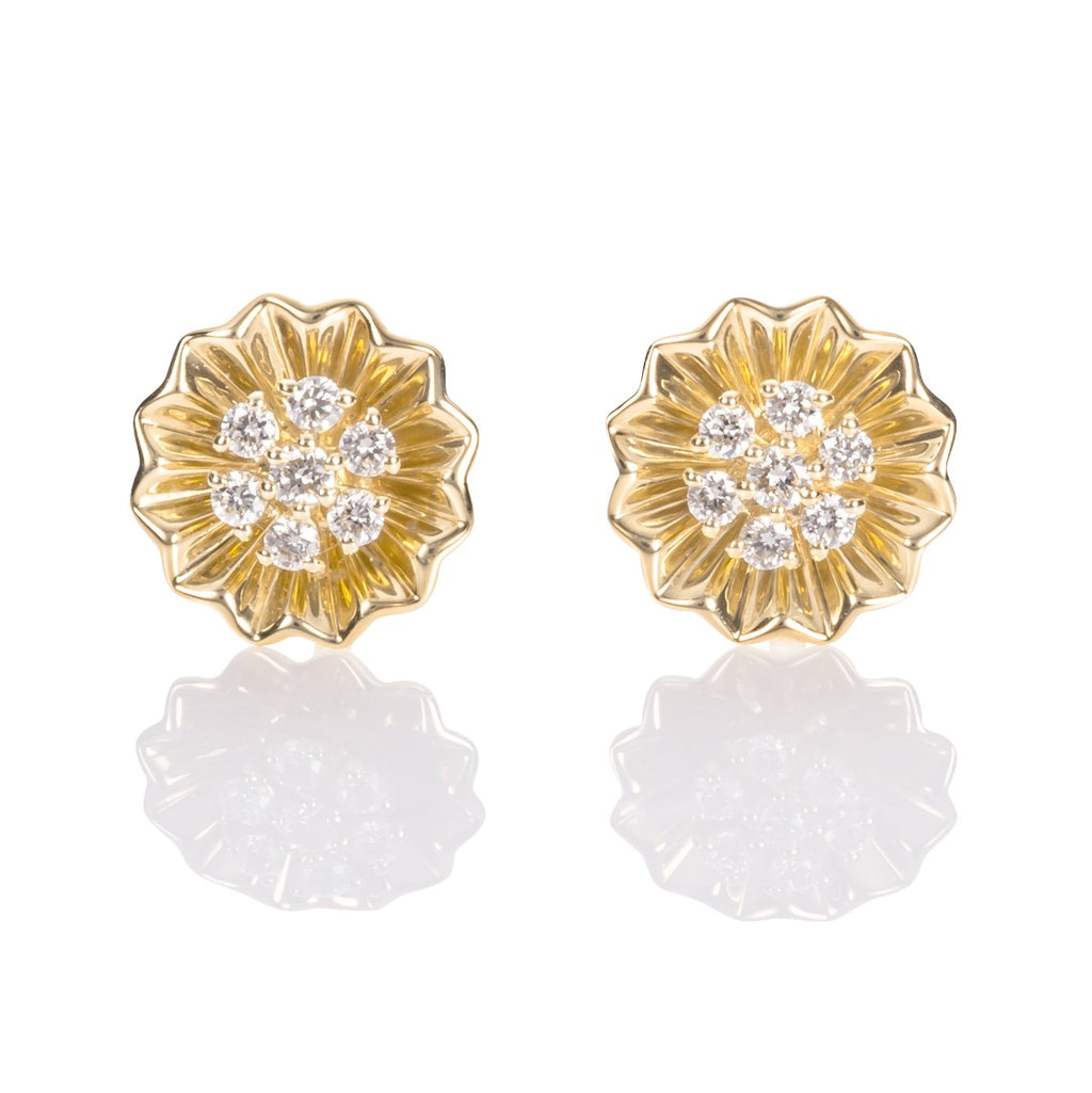 Blooming Flower Diamond Earrings 0.14ct Diamond Studs 18K Yellow Gold