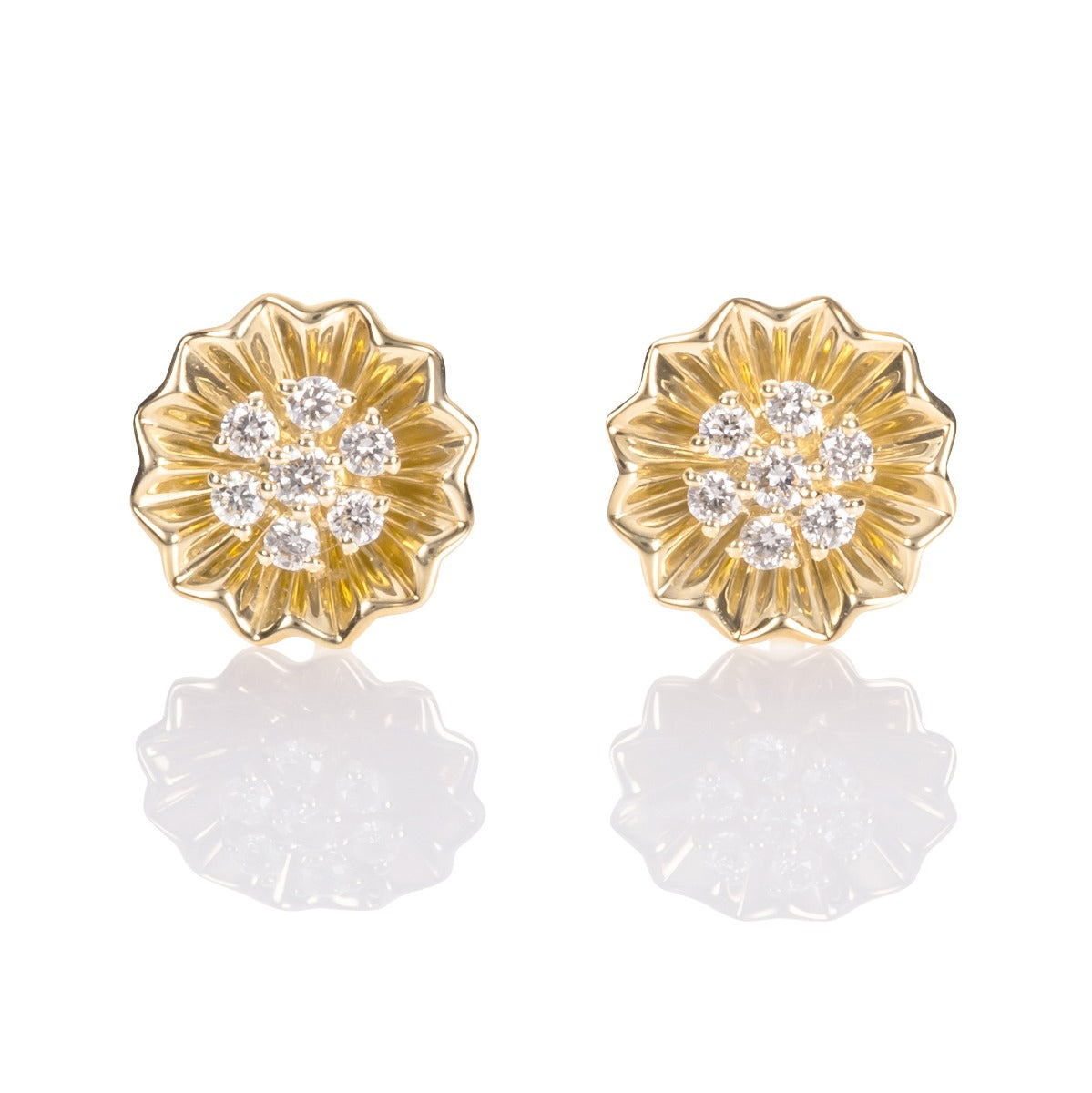 Blooming Flower Diamond Earrings 0.14ct Diamond Studs 18K Yellow Gold