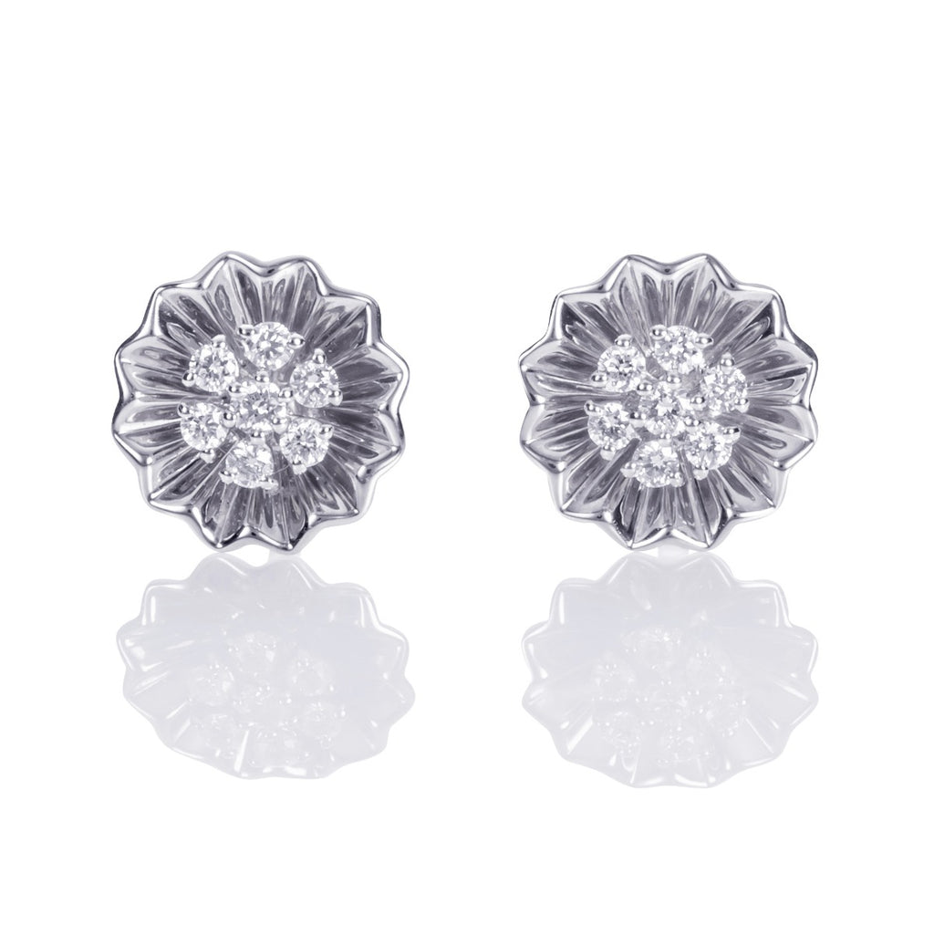 Blooming Flower Diamond Earrings 0.14ct Diamond Studs 18K White Gold