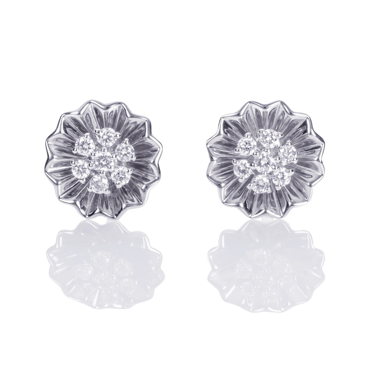 Blooming Flower Diamond Earrings 0.14ct Diamond Studs 18K White Gold