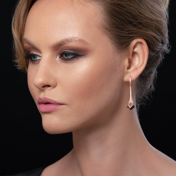 Rose Gold Plated Dangle Earrings with Purple Stones in 925 Silver