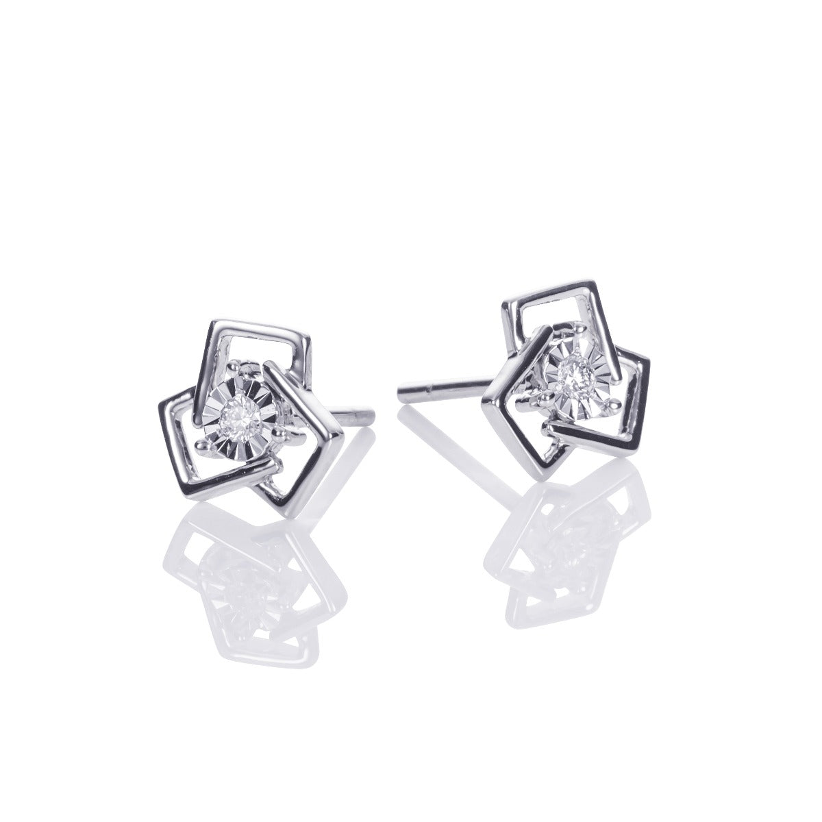 Geometric Diamond Stud Earrings 0.06ct Studs 18K White Gold