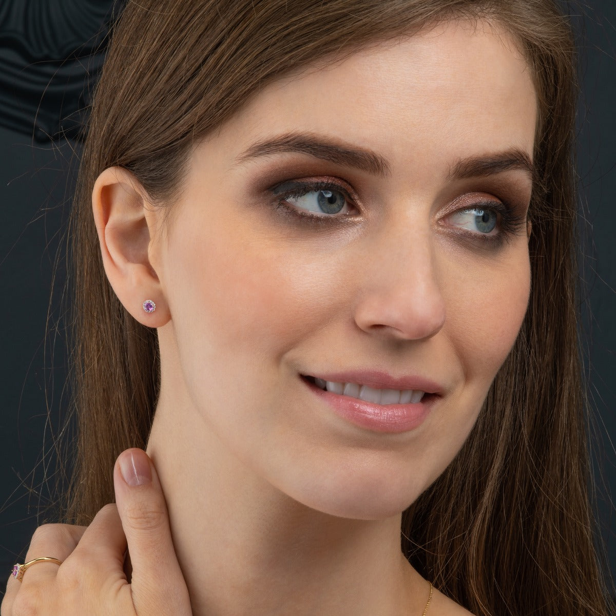 pink sapphire and diamond earrings in 9K yellow gold