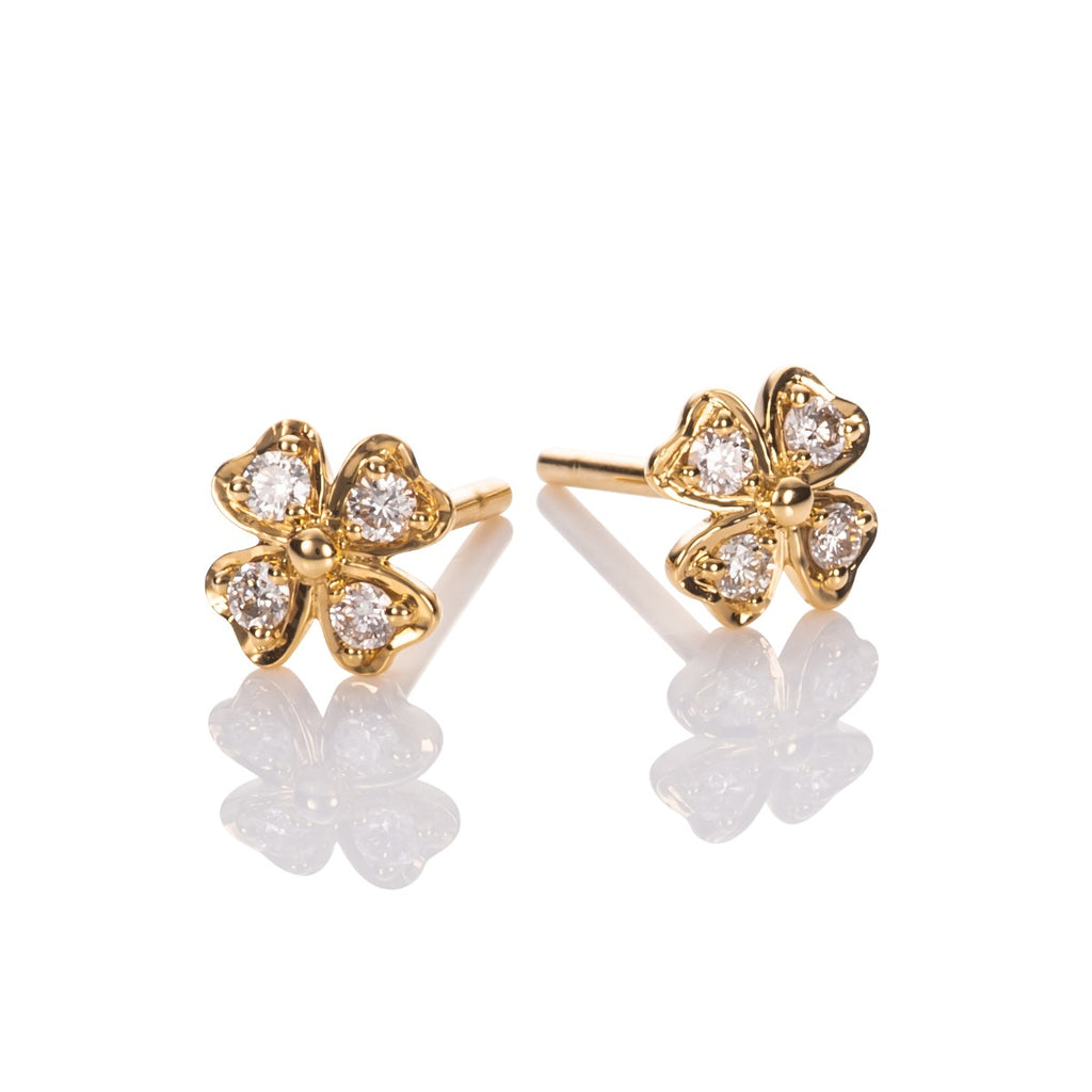 4 leaf clover diamond earrings in 9K gold