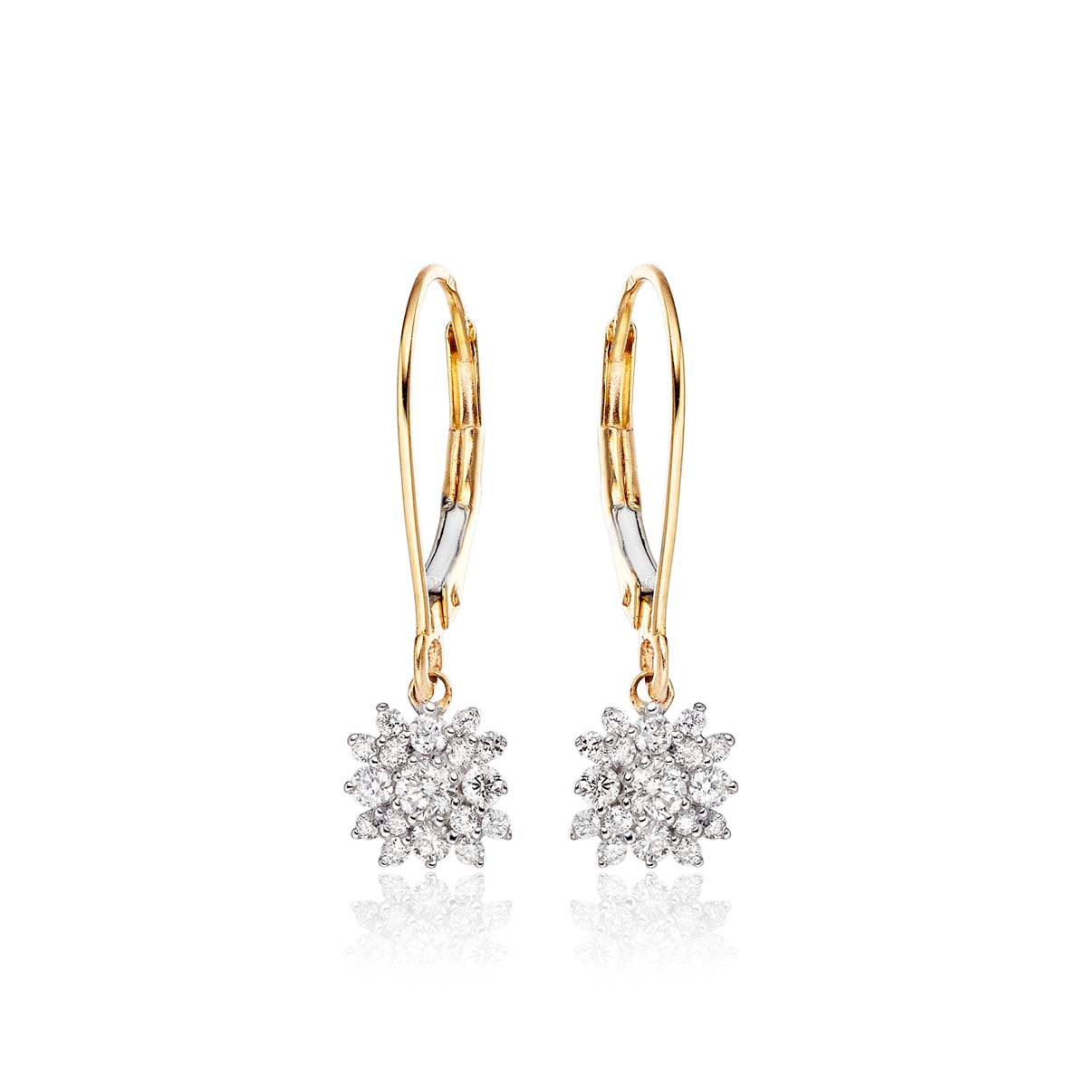 Blossom Diamond Cluster Earrings 0.33ct Drop Earrings 18K Yellow Gold