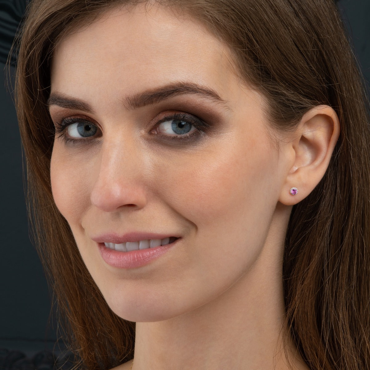 0.40 ct Pink Sapphire Stud Earrings with Diamond 9K Yellow Gold
