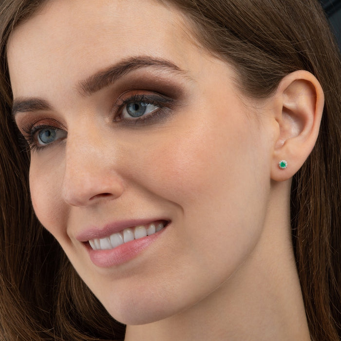 0.25ct Emerald Stud Earrings with Diamond 9K Yellow Gold