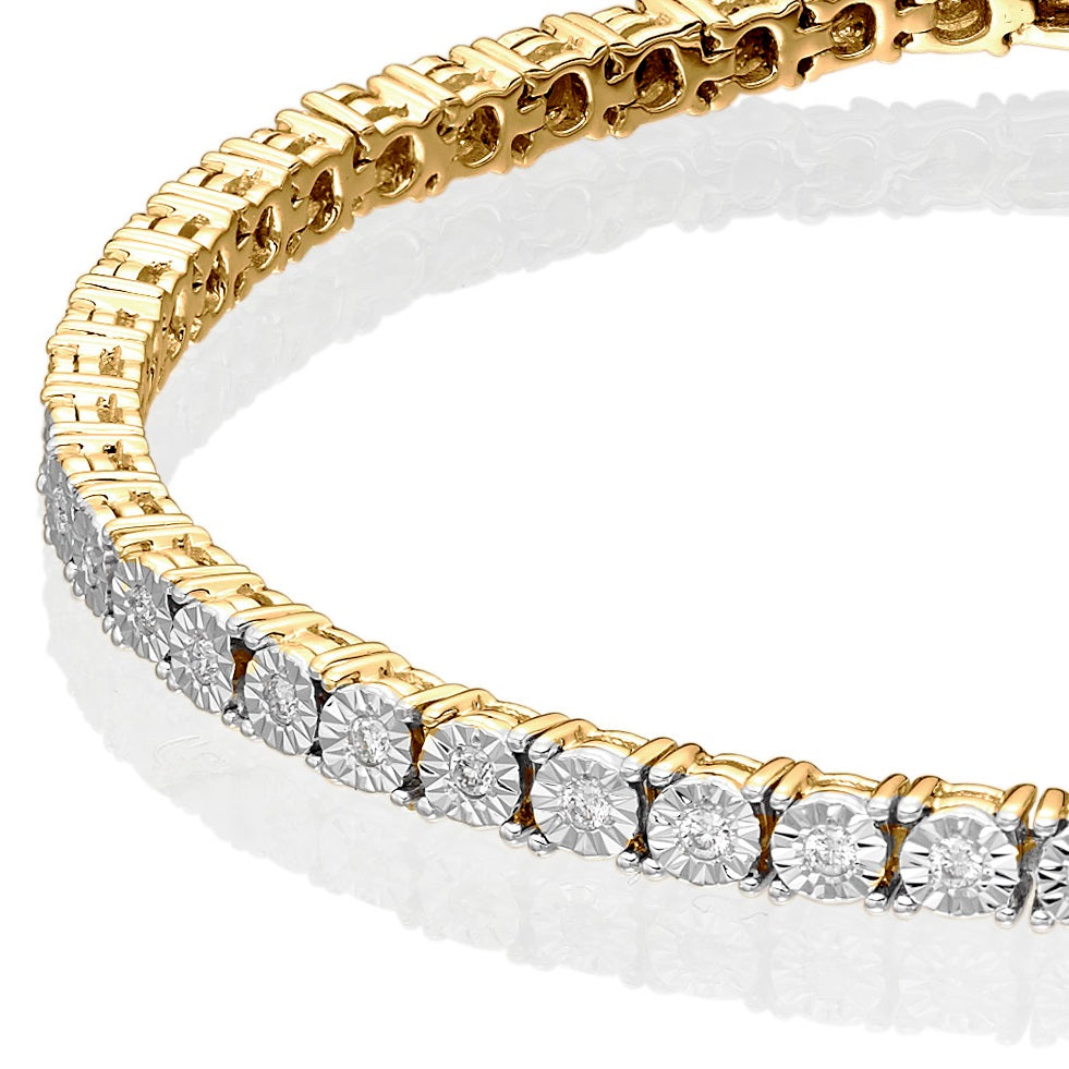 Diamond Tennis Bracelet 0.50ct G/HSI Illusion Set 9K Yellow Gold