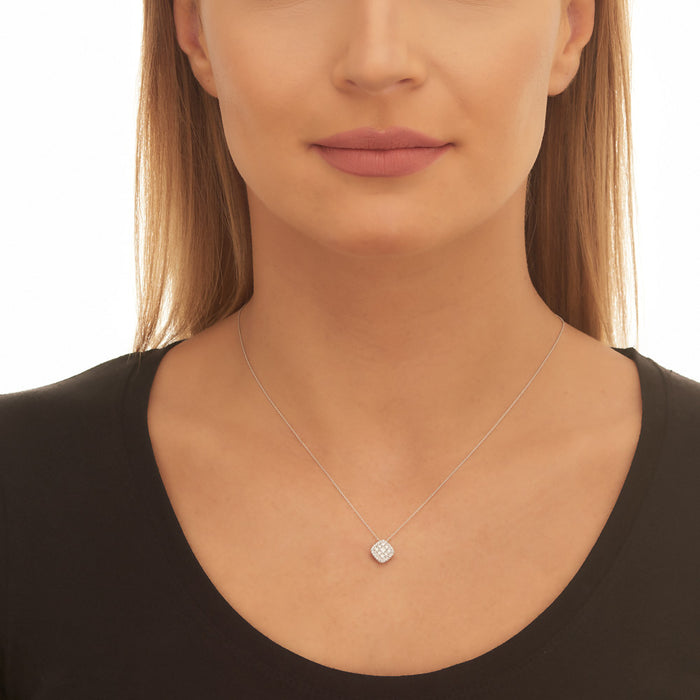 Cushion Shape 0.25ct Cluster Diamond Pendant In 9K White Gold